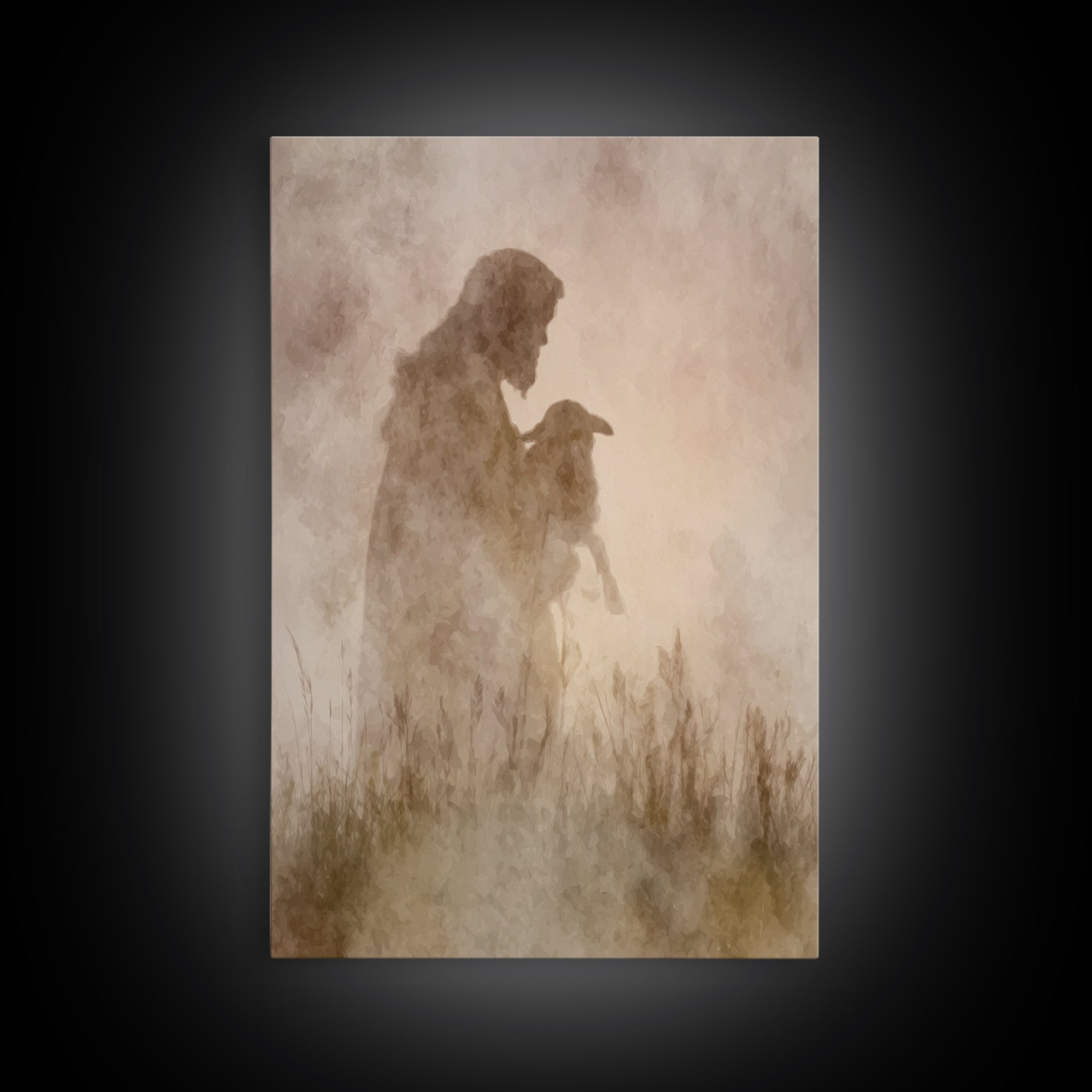 Shepherd Of Light, Framed Canvas Print, Christian Wall Art, Jesus Painting, Christian Art Canvas, Subtle Christian Art, Christian Decor For