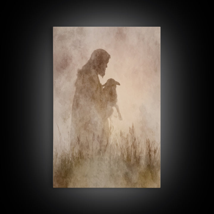 Shepherd Of Light, Framed Canvas Print, Christian Wall Art, Jesus Painting, Christian Art Canvas, Subtle Christian Art, Christian Decor For