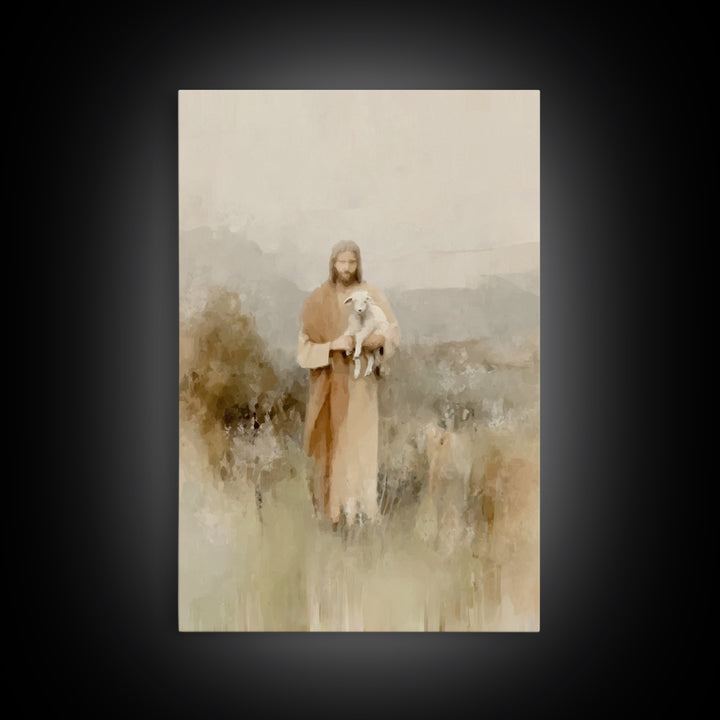 Shepherd’s Embrace, Framed Canvas Print, Christian Art Prints, Jesus Painting Canvas, Moody Christian Art, Christian Art Canvas, Christian