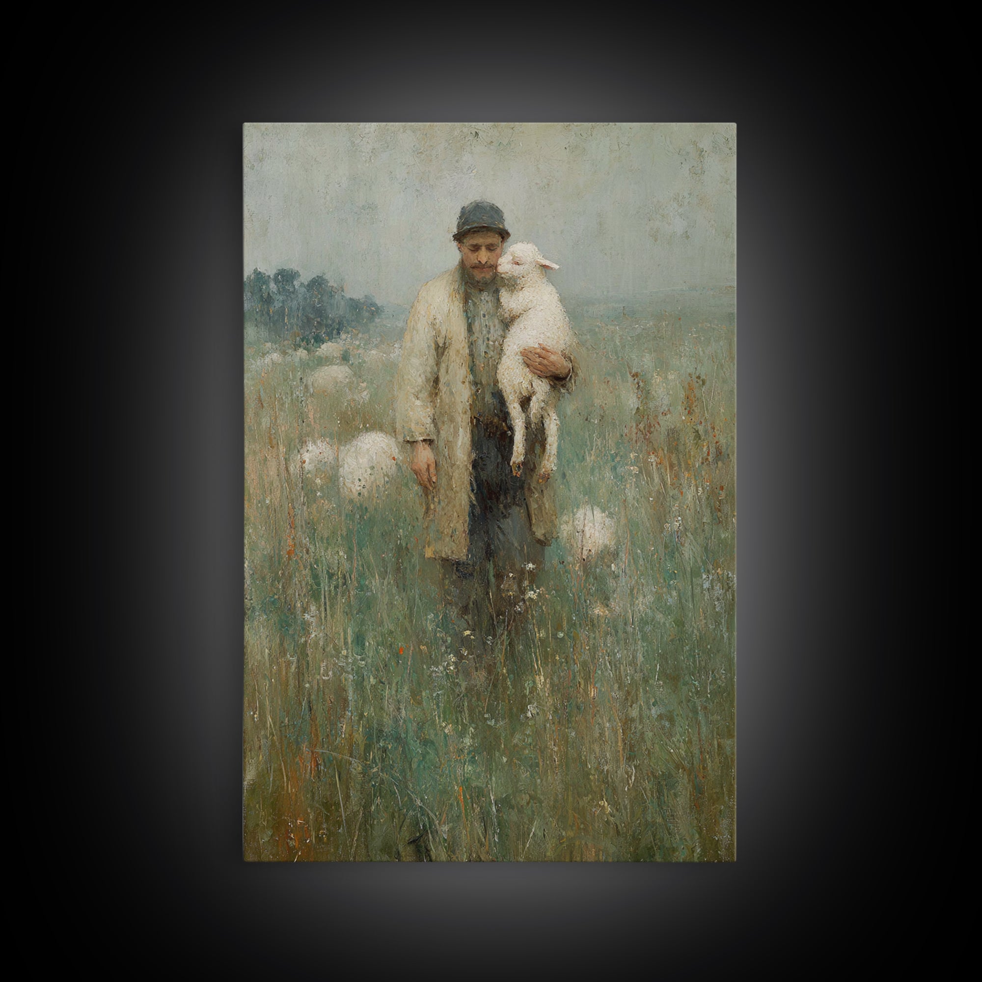 Guardian Of Lambs | Framed Canvas Print | Jesus Wall Art | Christian Art Canvas | Modern Christian Painting | Christian Art | Christian Dec