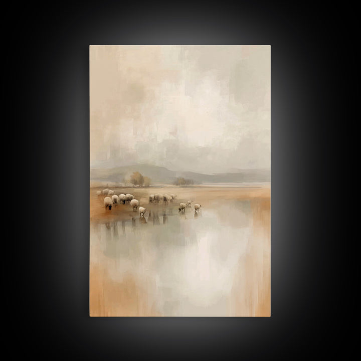 Quiet Pasture Dawn, Framed Canvas Print, Christian Wall Art, Christian Art Canvas, Subtle Christian Art, Christmas Art Prints, Modern Chris