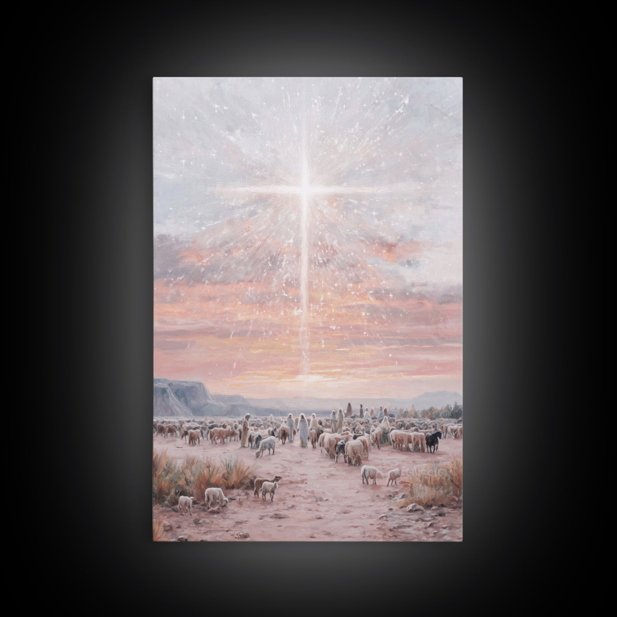 Holy Night Glow, Framed Canvas Print, Christian Christmas Art, Christmas Wall Art, Christian Art Canvas, Moody Christmas Art, Christian Art