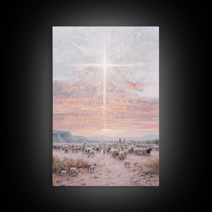 Holy Night Glow, Framed Canvas Print, Christian Christmas Art, Christmas Wall Art, Christian Art Canvas, Moody Christmas Art, Christian Art