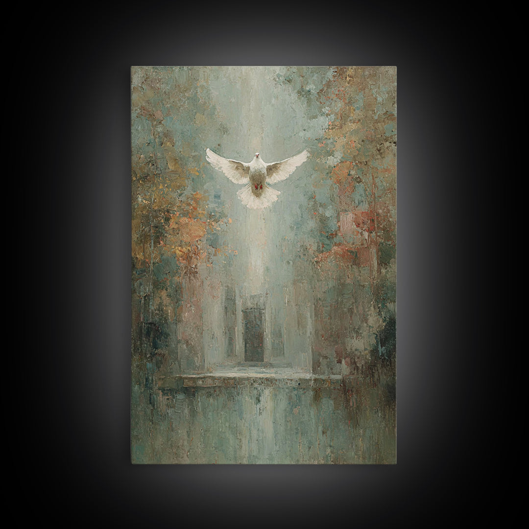 Sanctuary Dawn Dove, Framed Canvas Print, Christian Art Canvas, Christian Wall Art, Christian Art, Christian Decor, Christian Christmas Art