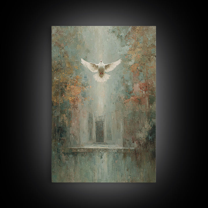 Sanctuary Dawn Dove, Framed Canvas Print, Christian Art Canvas, Christian Wall Art, Christian Art, Christian Decor, Christian Christmas Art