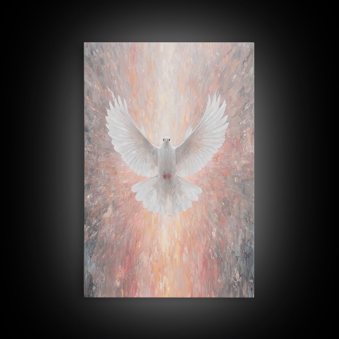 Holy Ascending Dove, Framed Canvas Print, Christian Christmas Art, Christian Wall Art, Christian Art Canvas, Christian Decor, Christian Art