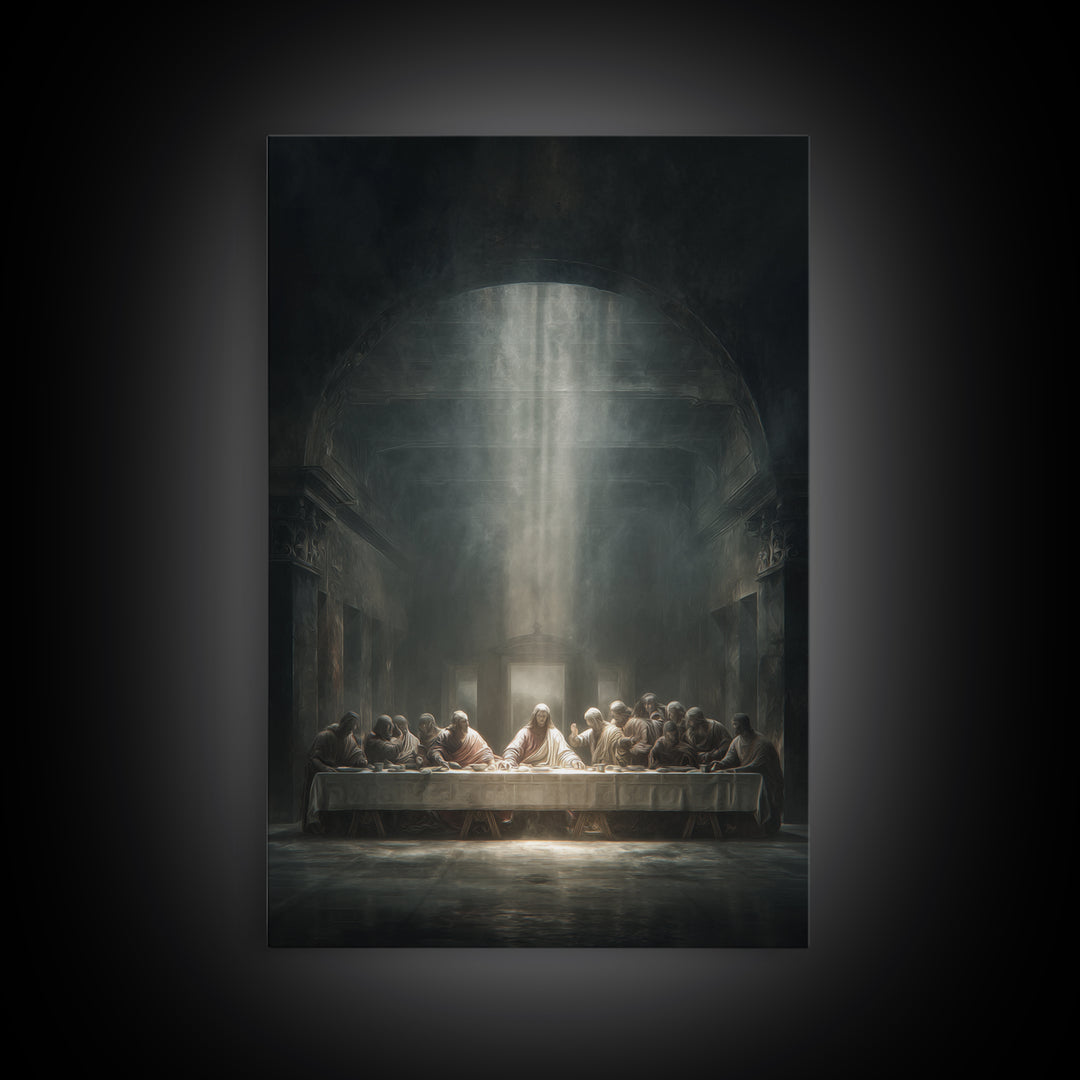 Divine Banquet Light, Framed Canvas Print, Christian Wall Art, Christian Art Canvas, Moody Christian Art, Jesus Painting, Christian Decor