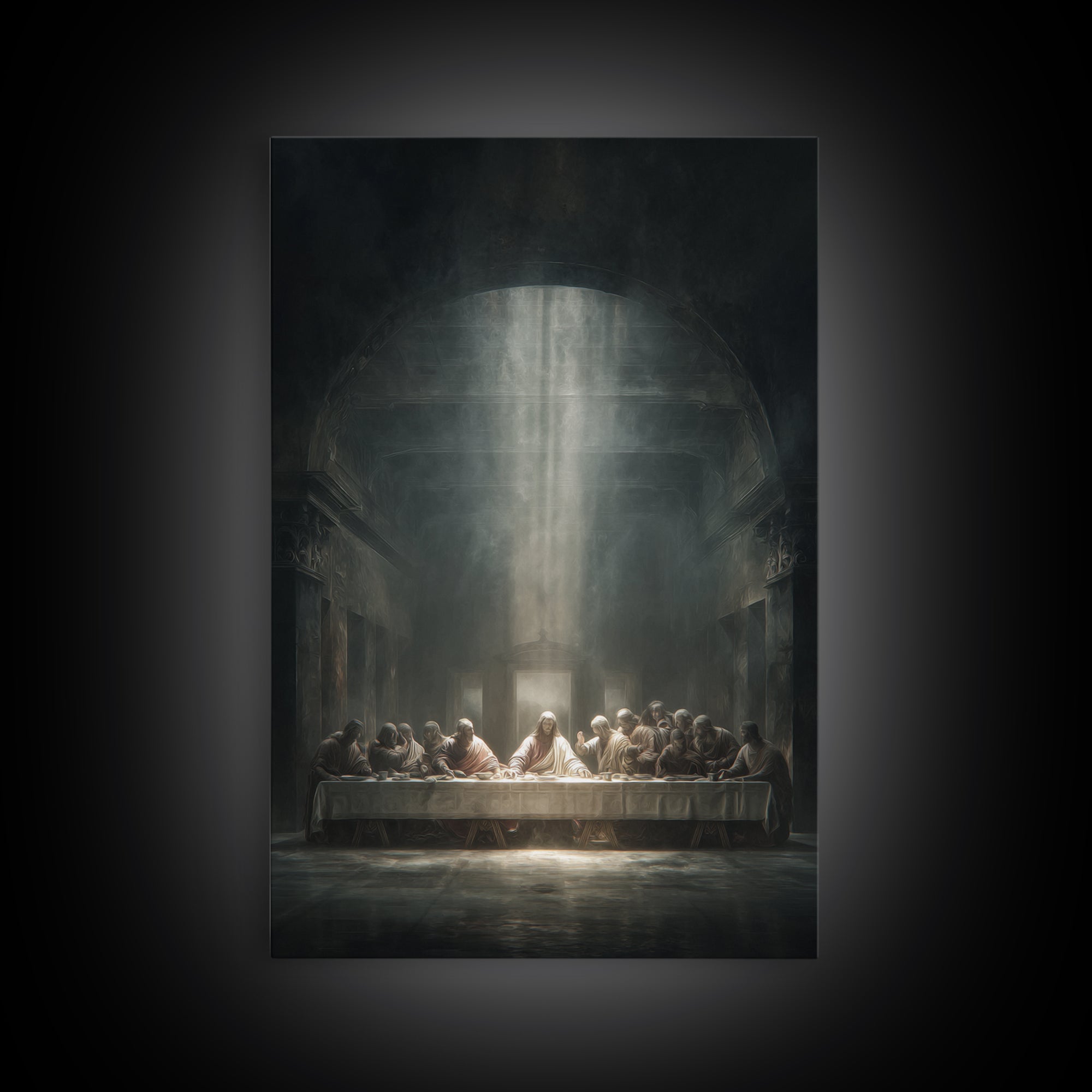 Divine Banquet Light, Framed Canvas Print, Christian Wall Art, Christian Art Canvas, Moody Christian Art, Jesus Painting, Christian Decor