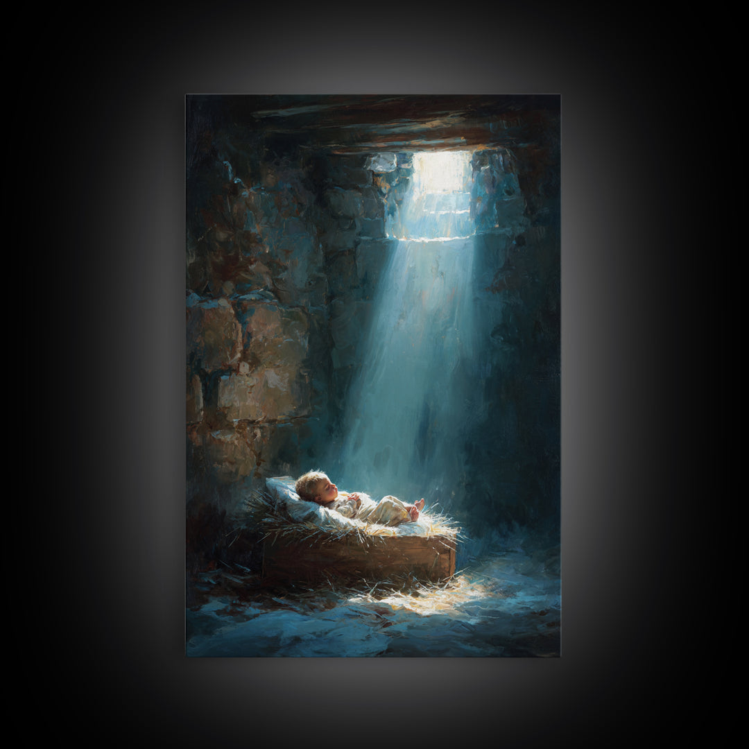 Holy Manger Light – Framed Canvas Print – Christian Wall Art – Christian Art Canvas – Jesus Christmas Art – Christmas Art – Christian Decor
