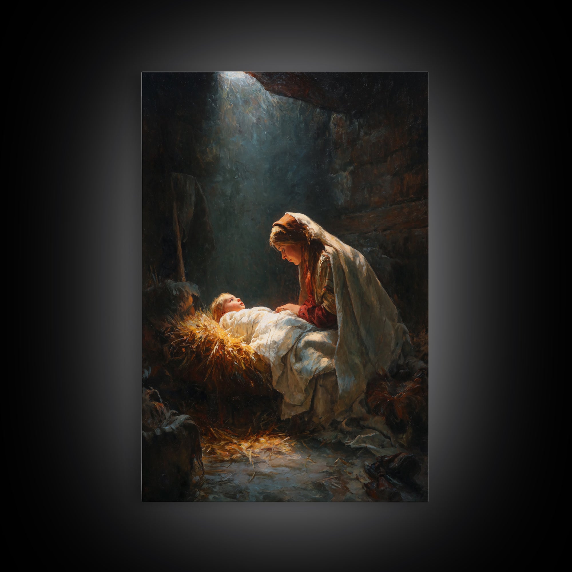 Mary’s Gentle Watch, Framed Canvas Print, Christian Wall Art, Jesus Christmas Art, Christian Art Canvas, Christmas Art, Christian Decor