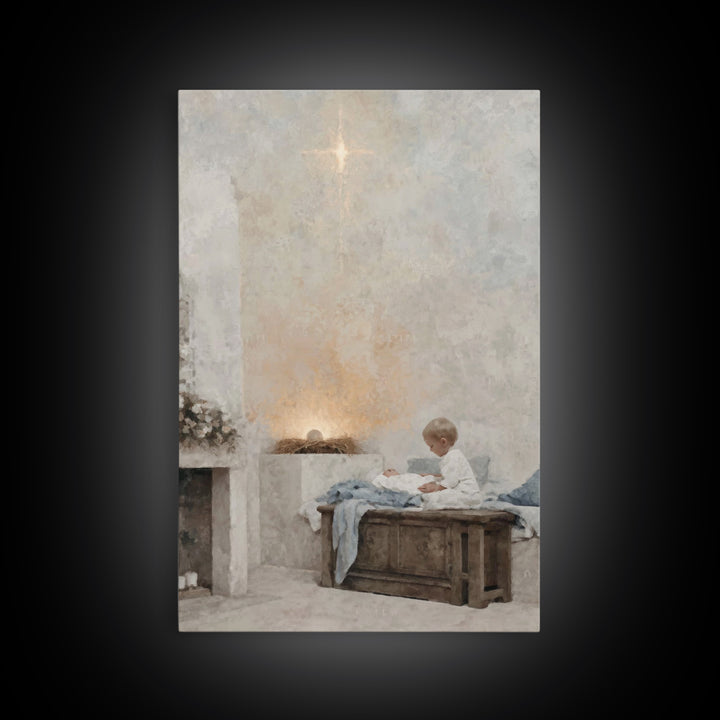 Heaven’s Quiet Gift, Framed Canvas Print, Christmas Art, Christian Wall Art, Christian Christmas Art, Jesus Christmas Art, Christian Art Ca