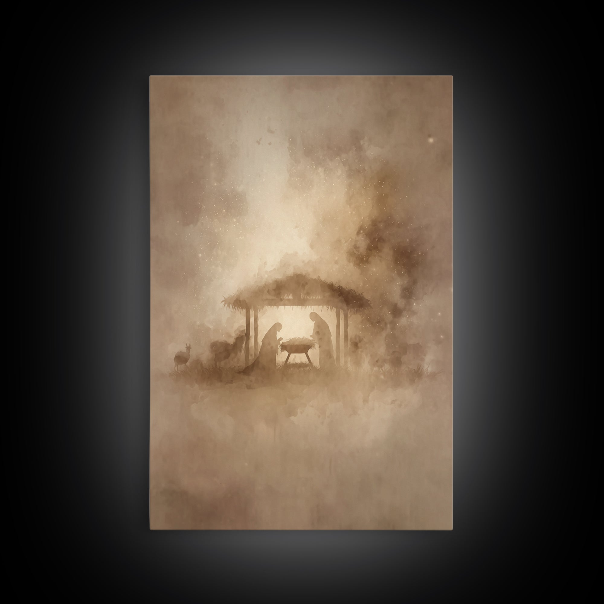 Silent Night Stable – Framed Canvas Print – Christmas Art – Christian Christmas Art – Christian Wall Art – Christian Art Canvas – Christian