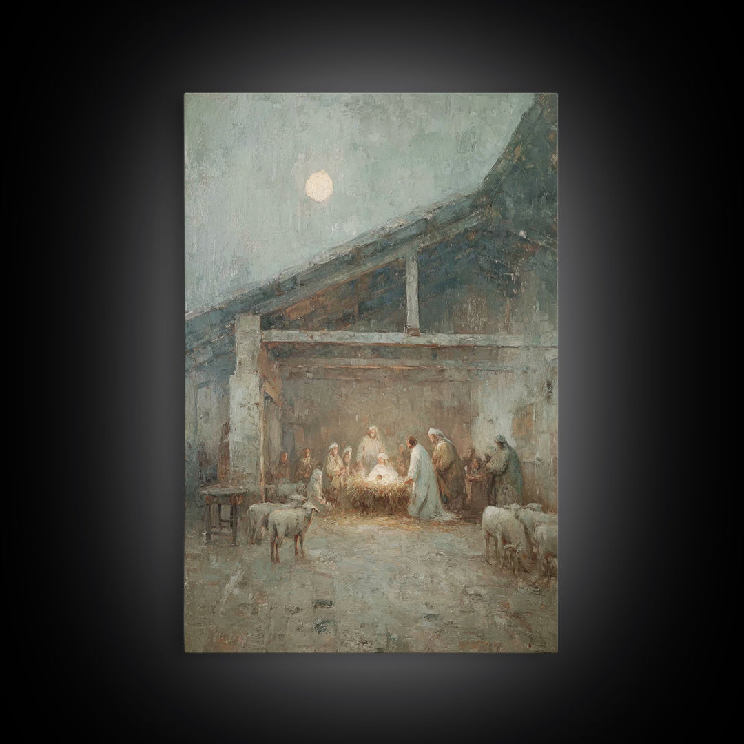 Holy Night Gathering – Framed Canvas Print – Christian Wall Art – Christian Art Canvas – Christmas Art – Christian Christmas Art – Christia
