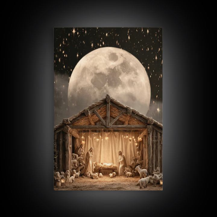 Moonlit Nativity, Framed Canvas Print, Christian Wall Art, Christian Art Canvas, Christmas Art, Christian Christmas Art, Christian Gift Ide