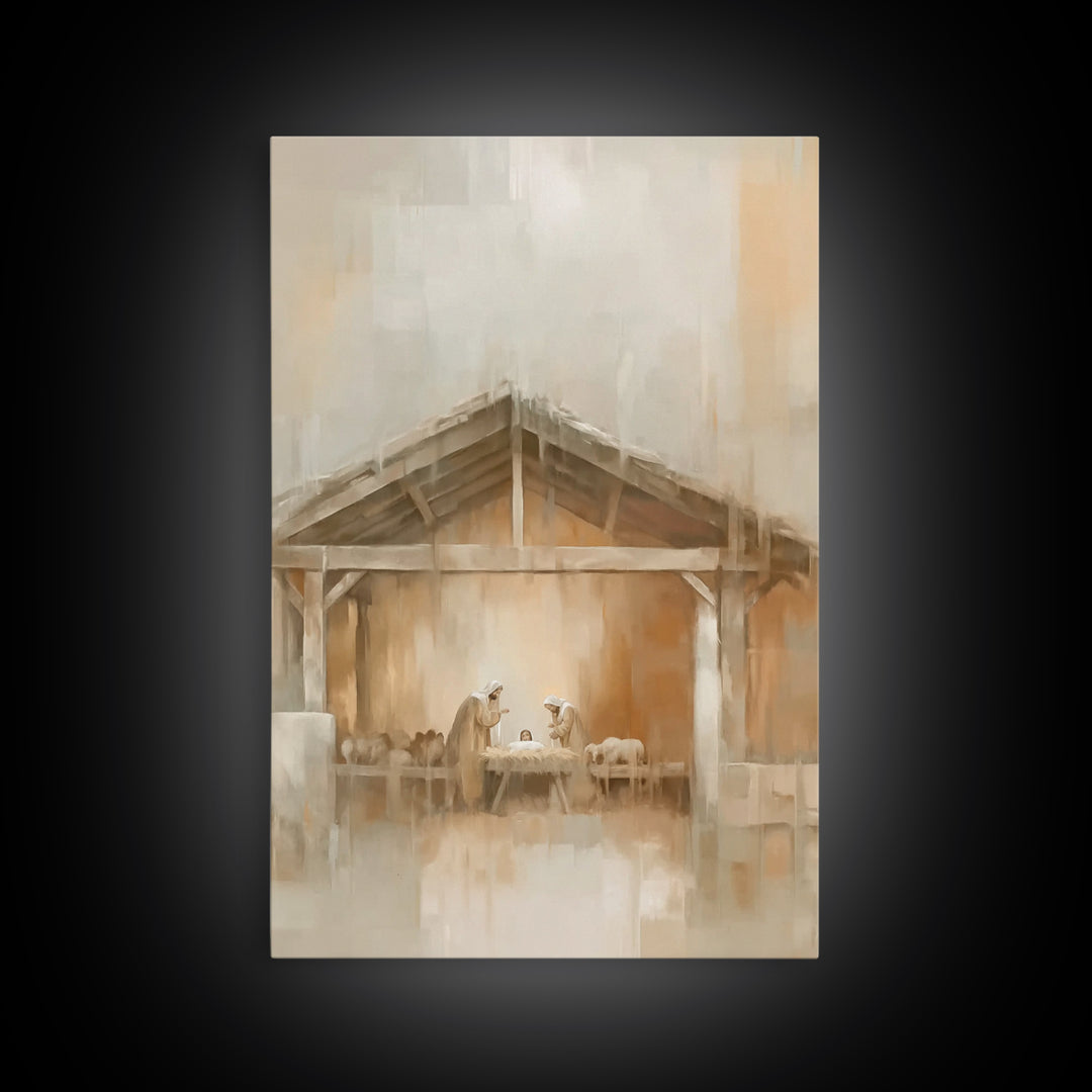 Quiet Manger Light – Framed Canvas Print – Christian Wall Art – Christian Art Canvas – Christmas Art – Christian Christmas Art – Christian