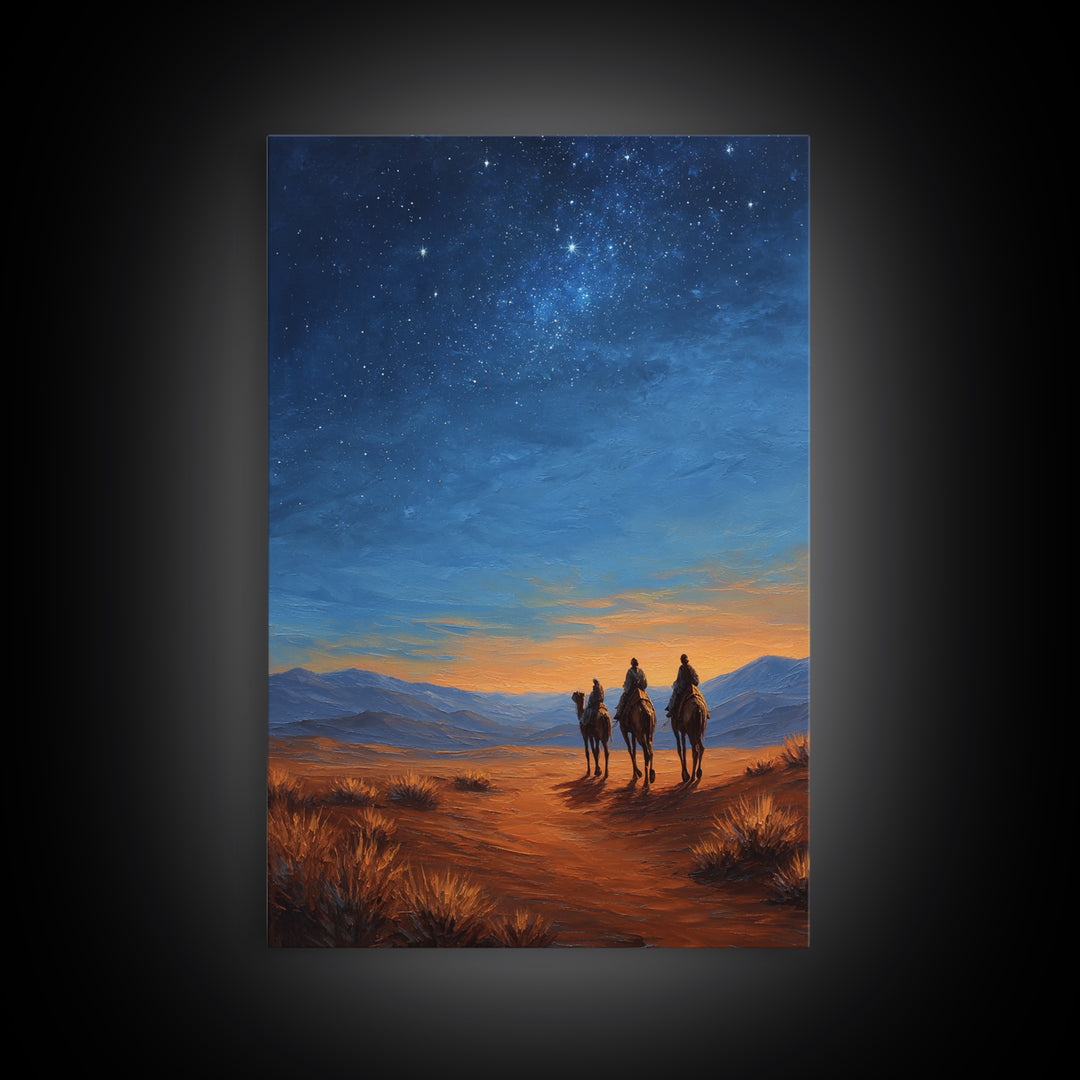 Starry Desert Trail – Framed Canvas Print – Christian Art Canvas – Christmas Art Prints – Christian Christmas Art – Christian Wall Art