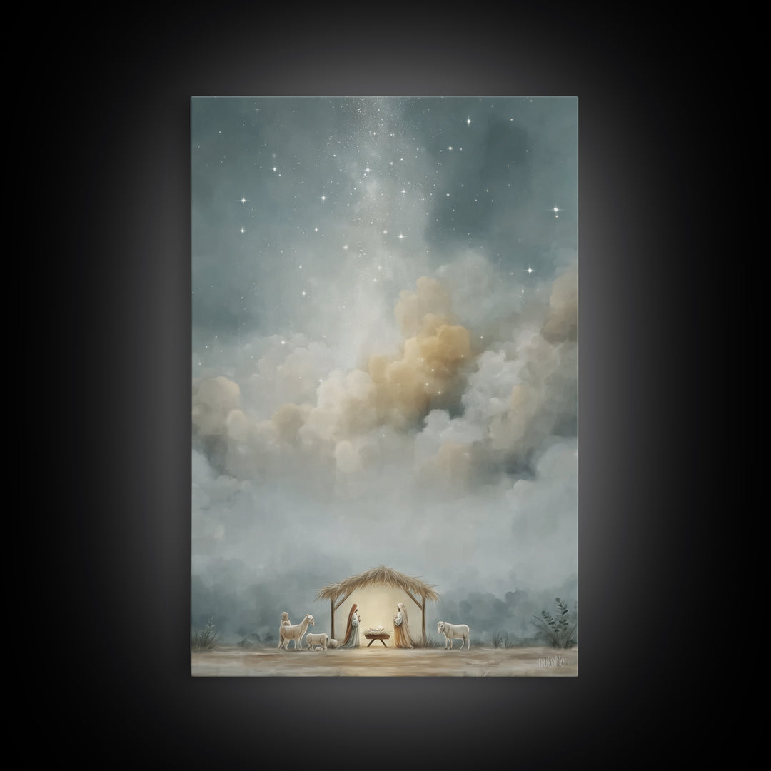 Starfilled Midnight, Framed Canvas Print, Christian Wall Art, Christian Art Canvas, Christmas Art, Christian Christmas Art, Christian Decor