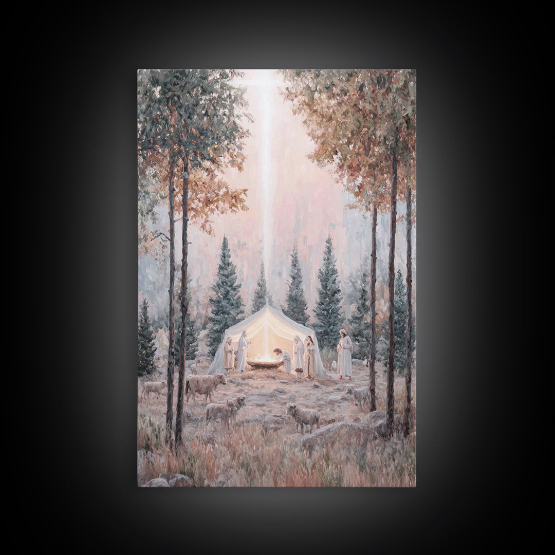 Forest Nativity Dawn – Framed Canvas Print – Christian Wall Art – Christian Art Canvas – Christmas Art – Christian Christmas Art – Christia