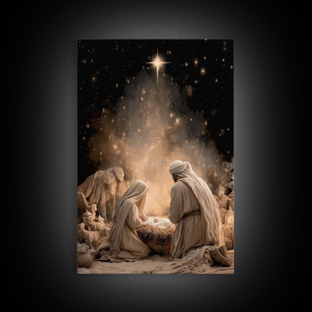 Holy Night Adoration, Framed Canvas Print, Christian Wall Art, Christian Art Canvas, Christmas Art, Christian Christmas Art, Christian Gift