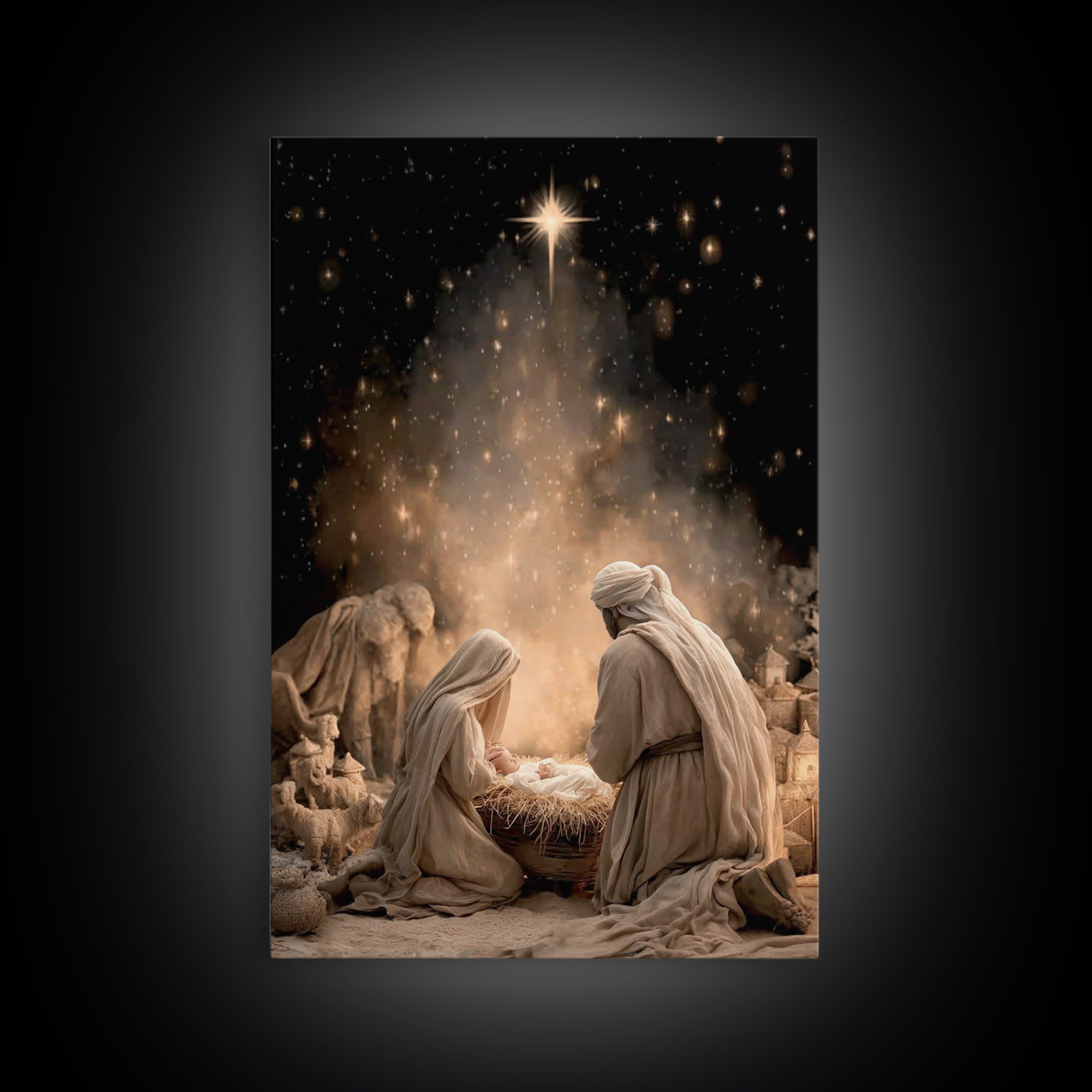 Holy Night Adoration, Framed Canvas Print, Christian Wall Art, Christian Art Canvas, Christmas Art, Christian Christmas Art, Christian Gift