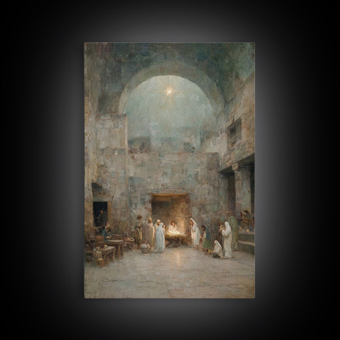 Holy Night Promise | Framed Canvas Print | Christian Wall Art | Christmas Art Prints | Jesus Christmas Art | Christian Art Canvas | Vintage