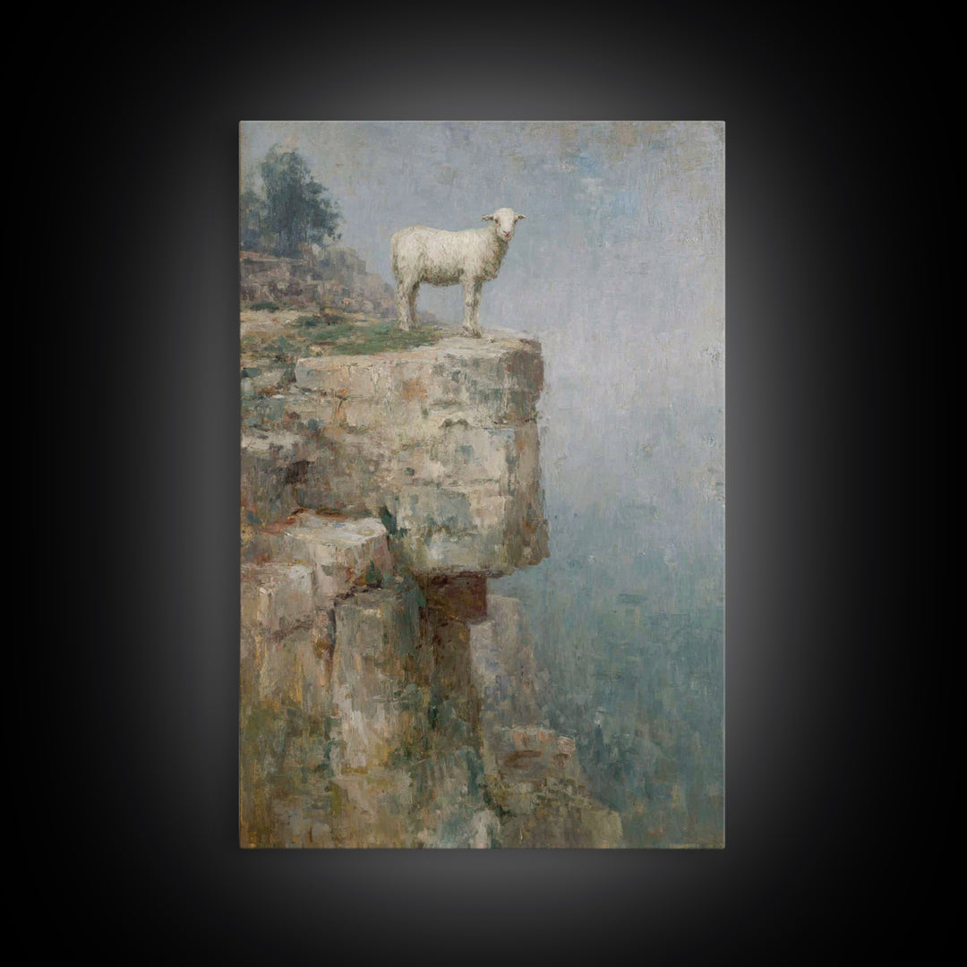 Lone Cliff Lamb – Framed Canvas Print – Christian Wall Art – Christian Art Canvas – Pastoral Scenery – Christian Art Print – Subtle Christi