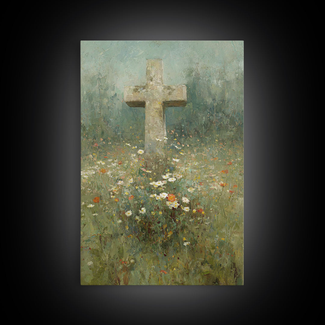 Field Of Mercy - Framed Canvas Print - Christian Art Print - Vintage Christian Art - Christian Wall Art - Christian Painting - Christian Ho