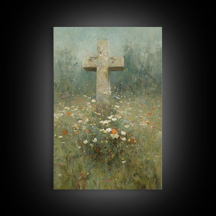 Field Of Mercy - Framed Canvas Print - Christian Art Print - Vintage Christian Art - Christian Wall Art - Christian Painting - Christian Ho