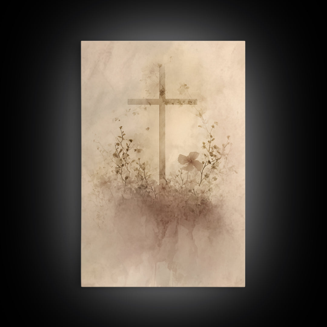 Quiet Cross Light - Framed Canvas Print - Minimalist Christian Art - Christian Wall Art - Subtle Christian Art - Christian Art Canvas - Chr