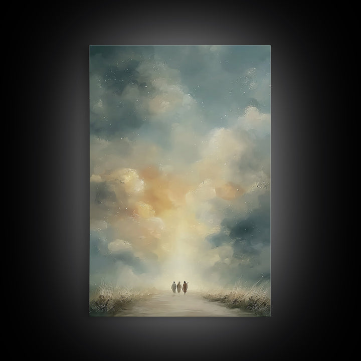 Heavenly Walk Light – Framed Canvas Print – Christian Wall Art – Jesus Painting – Christian Art Canvas – Christian Christmas Art