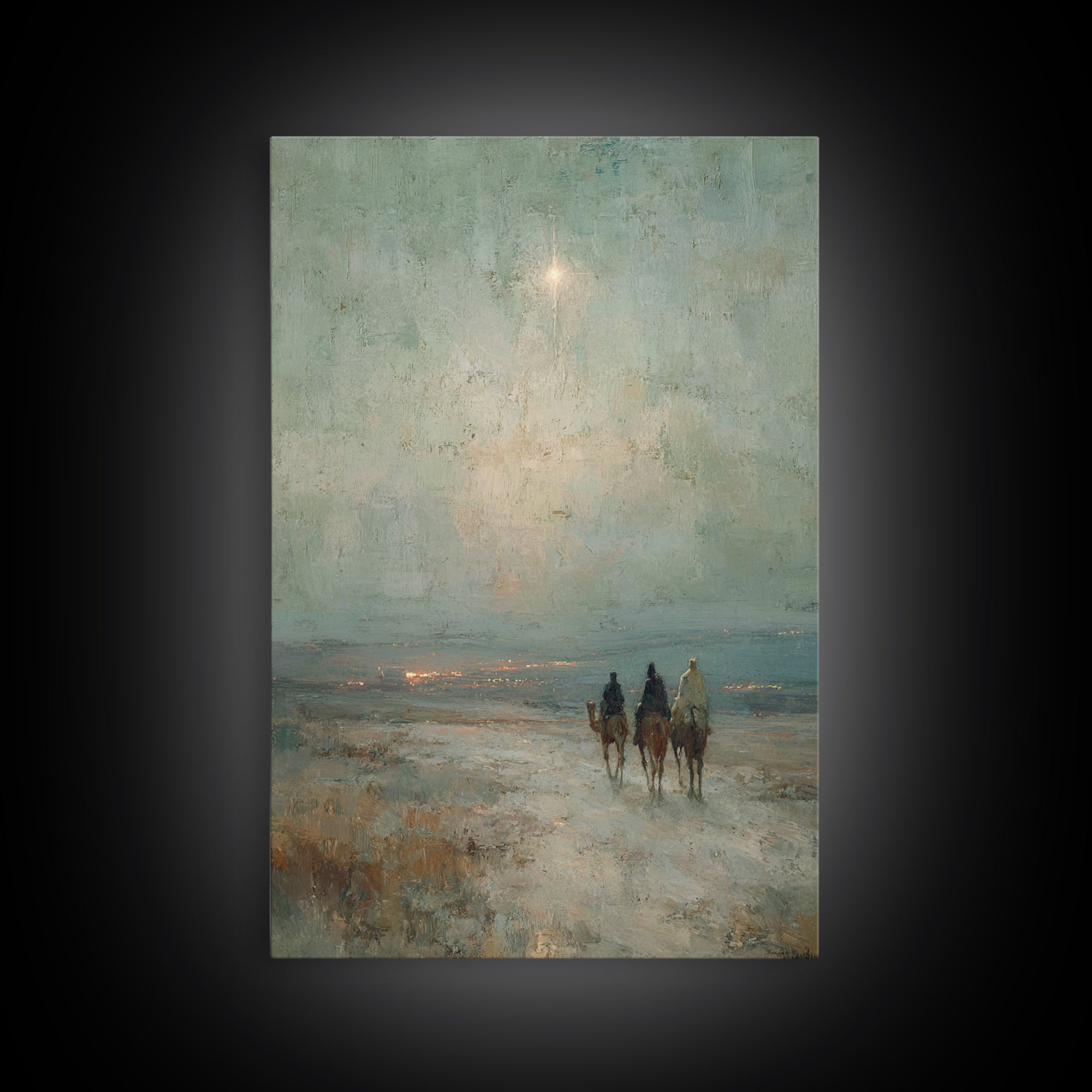 Night Caravan – Framed Canvas Print – Jesus Painting – Christian Wall Art – Christian Christmas Art – Christian Art Canvas