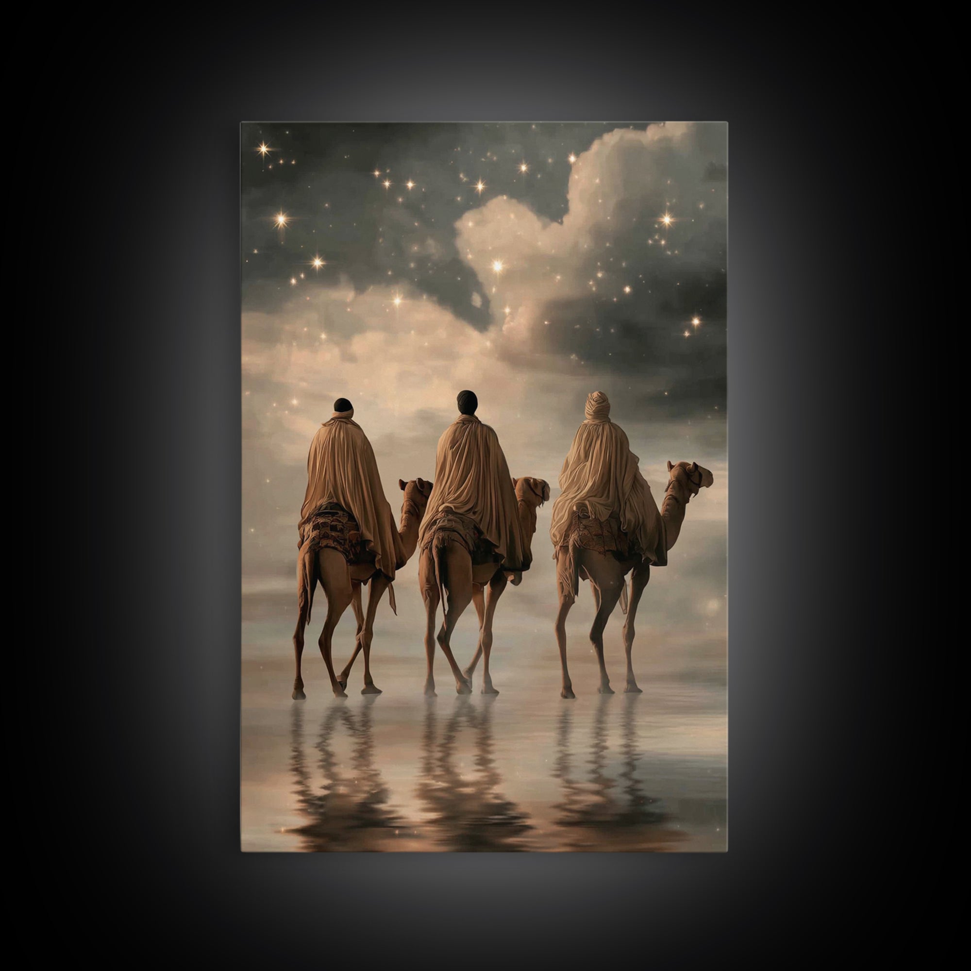 Starry Journey – Framed Canvas Print – Christian Wall Art – Christian Art Canvas – Christmas Art – Jesus Painting – Christian Christmas Art