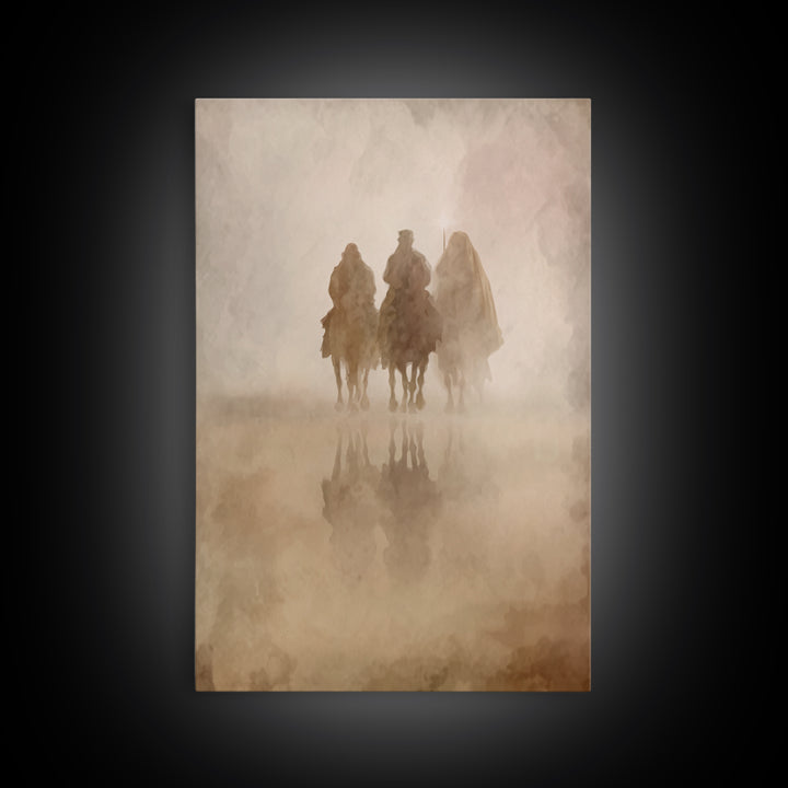Misty Caravan – Framed Canvas Print – Christian Wall Art – Christian Art Canvas – Christian Christmas Art – Christmas Art – Jesus Painting