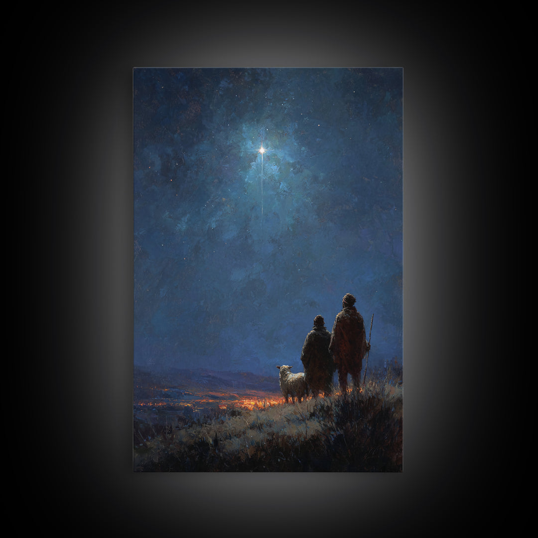 Night Watch Star – Framed Canvas Print – Christian Christmas Art – Christian Wall Art – Christian Art Canvas – Christmas Art – Christian De