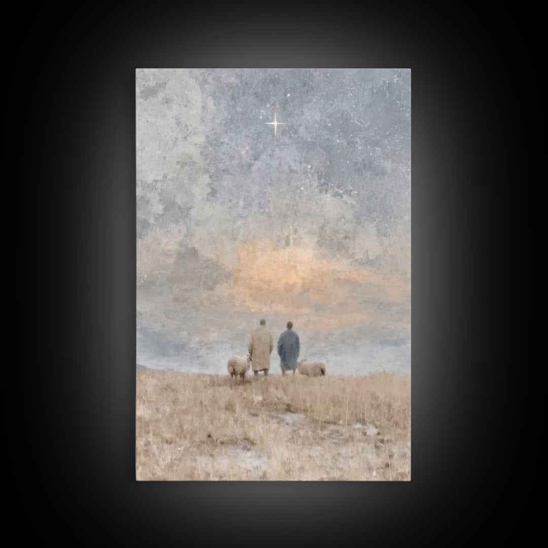Silent Star Keepers – Framed Canvas Print – Christian Wall Art – Christian Decorations – Christian Art Canvas – Christmas Art – Christian C