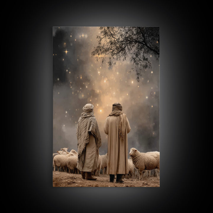 Starry Flock Night – Framed Canvas Print – Christian Christmas Art – Christian Wall Art – Christian Art Canvas – Christmas Art – Christian