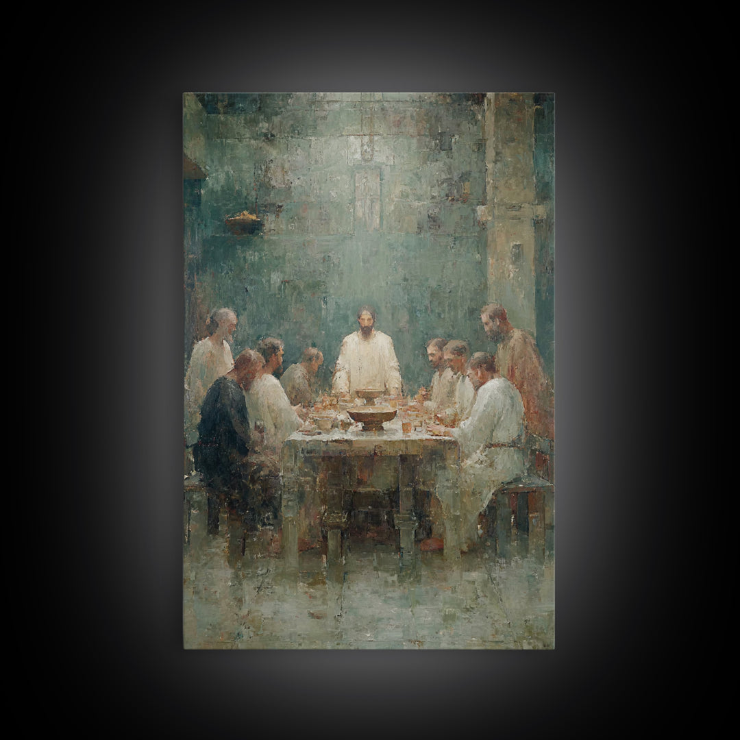 Sacred Supper Glow, Framed Canvas Print, Christian Wall Art, Christian Art Canvas, Moody Christian Art, Jesus Painting, Christian Gift, Chr