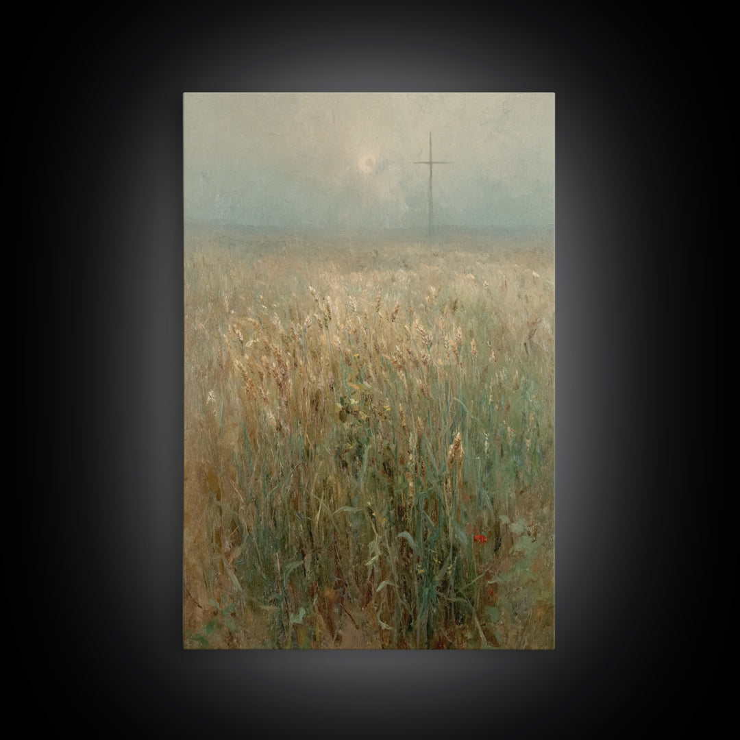 Wheatland Cross, Framed Canvas Print, Christian Art Canvas, Christian Wall Art, Vintage Christian Art, Christian Gift, Subtle Christian Art
