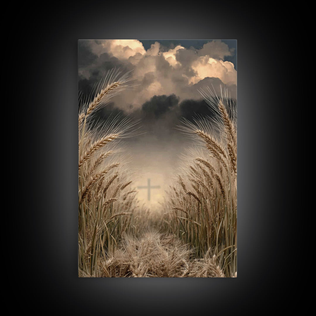 Stormlit Harvest | Framed Canvas Print | Christian Wall Art | Christian Art Canvas | Moody Christian Art | Christian Gift | Christian Paint