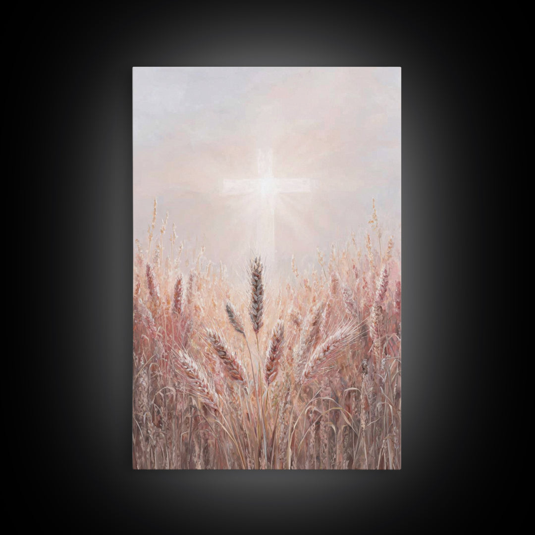 Rose Dawn Cross – Framed Canvas Print – Christian Art Canvas – Christian Wall Art – White Christmas Art – Christian Christmas Decor – Chris