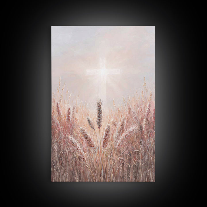 Rose Dawn Cross – Framed Canvas Print – Christian Art Canvas – Christian Wall Art – White Christmas Art – Christian Christmas Decor – Chris