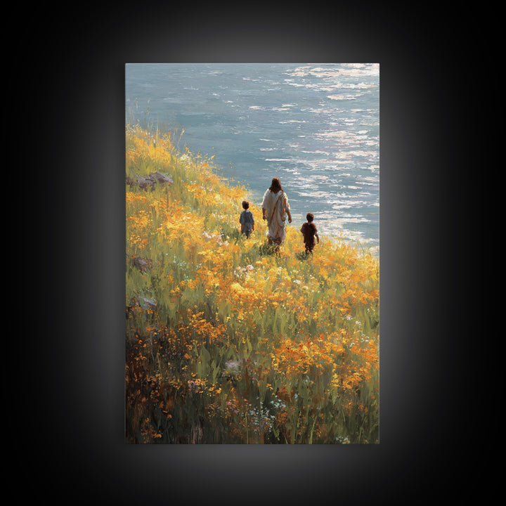 Riverside Shepherd, Framed Canvas Print, Christian Wall Art, Christian Art Canvas, Modern Christian Art, Christian Gift, Christian Decorati