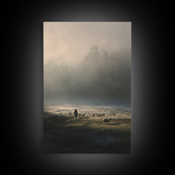 Shepherd’s Calm – Framed Canvas Print – Christian Art Canvas – Christian Wall Art – Jesus Painting – Pastoral Scenery – Christian Art Print