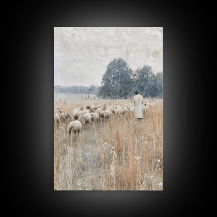 Shepherd In Stillness – Framed Canvas Print – Christian Wall Art – Christian Art Canvas – Jesus Painting – Vintage Christian Art – Christia