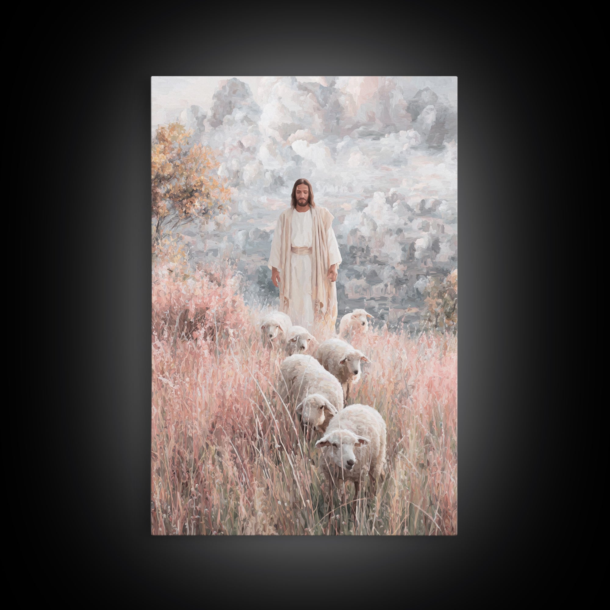 Heavenly Shepherd – Framed Canvas Print – Christian Wall Art – Jesus Painting – Christian Art Canvas – Christian Gift – Christian Christmas