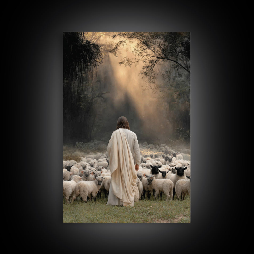 Dawn Of The Shepherd – Framed Canvas Print – Christian Wall Art – Jesus Painting – Christian Art Canvas – Christian Art – Moody Christian A