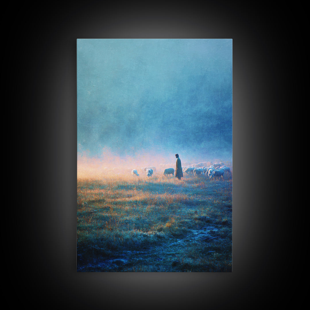 Morning Of Peace – Framed Canvas Print – Christian Wall Art – Christian Art Print – Blue Christian Art – Christian Painting – Unique Christ