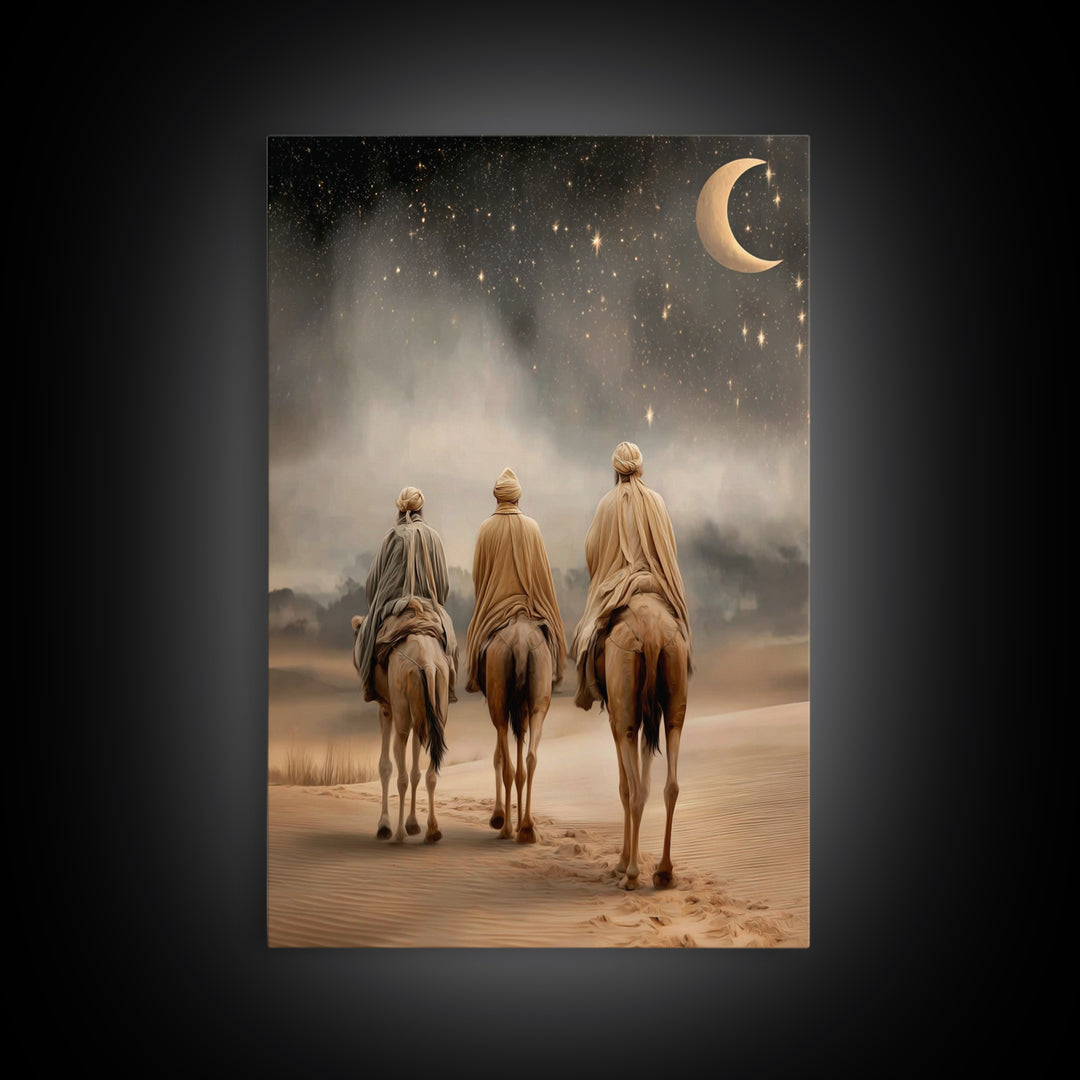 Nightfall Pilgrimage – Framed Canvas Print – Christian Art – Christian Wall Art – Christmas Art Prints – Christian Christmas Art – Christia