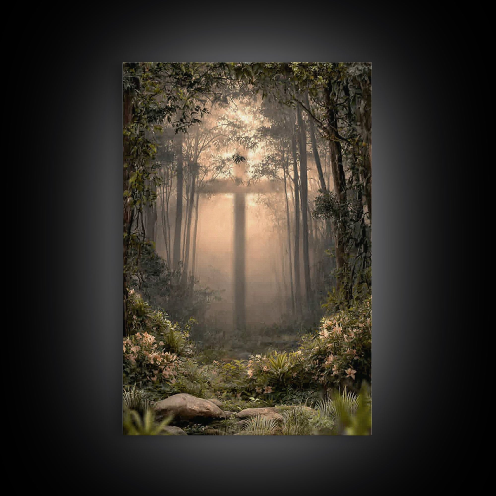 Forest Sanctuary – Framed Canvas Print – Christian Wall Art – Moody Christian Art – Christian Art Canvas – Christian Painting – Unique Chri