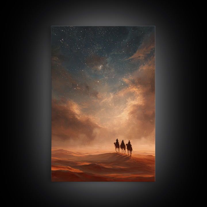 Moonlit Caravan, Framed Canvas Print, Christian Wall Art, Christian Art Print, Christmas Art, Christian Christmas Art, Jesus Painting